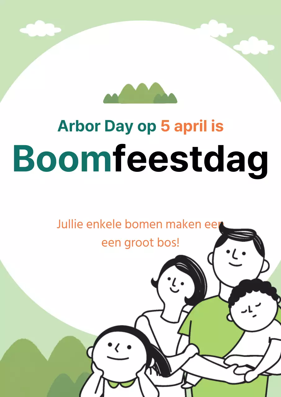 Promoot Green Day met een groene gezinsillustratie