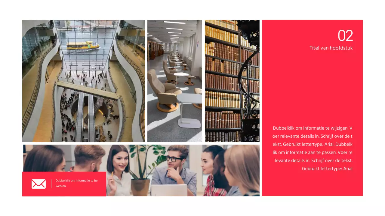 Discussiepresentatie van tekstmarkering en fotolay-out in rood