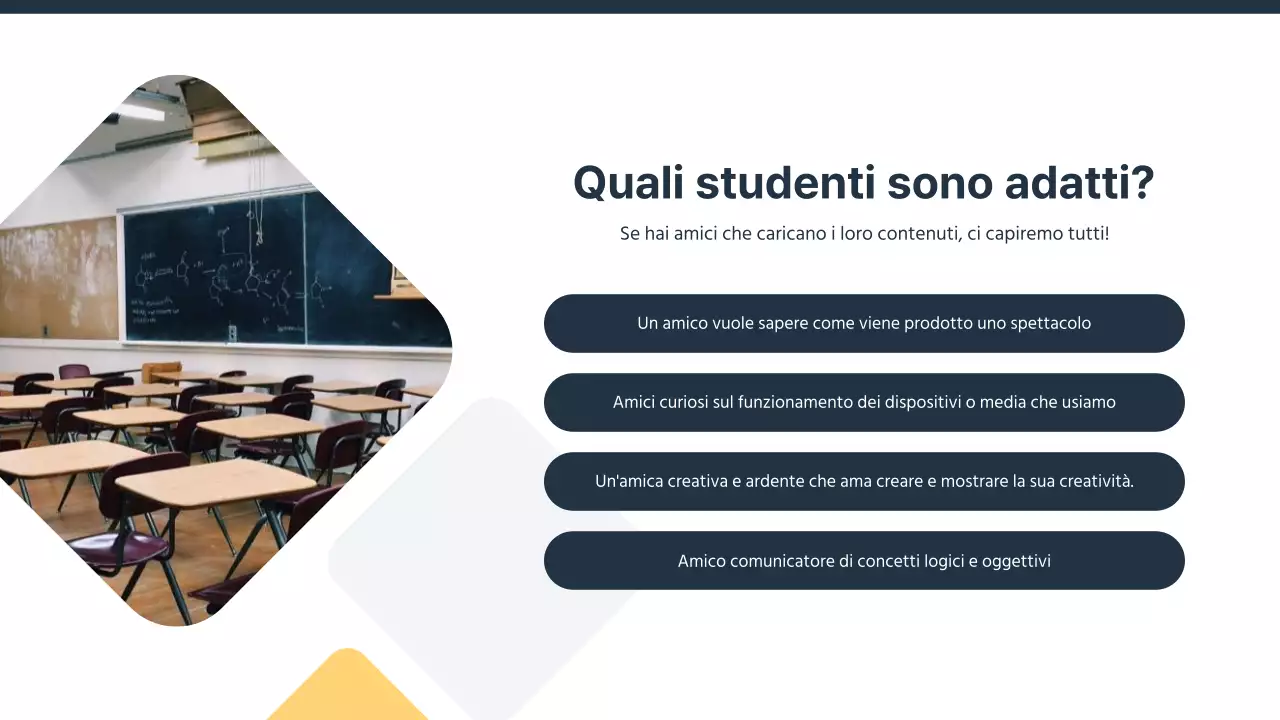 Una semplice presentazione di introduzione al dipartimento di relazioni pubbliche di un'università in giallo e blu.