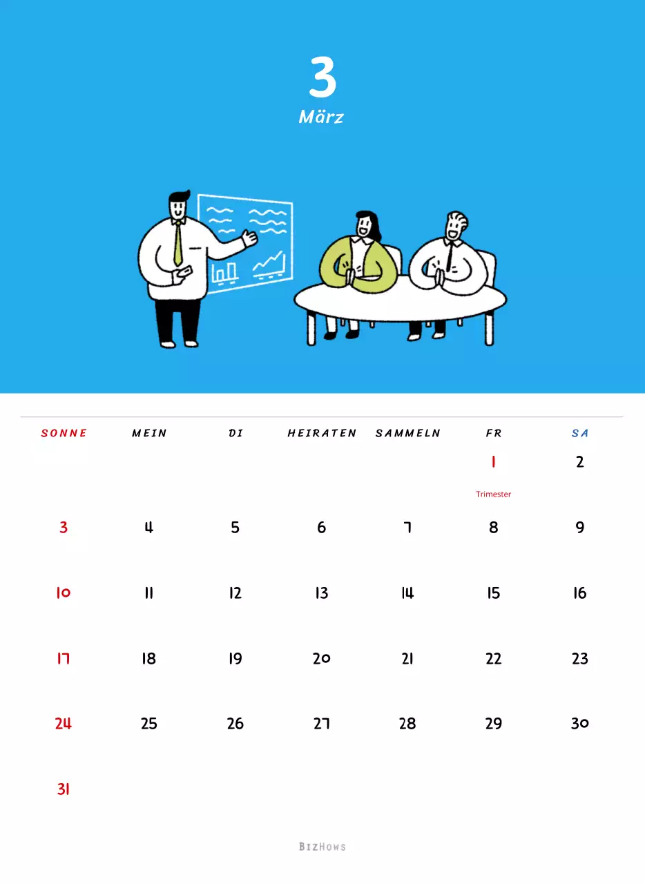 Neujahrskalender mit niedlichen Illustrationen