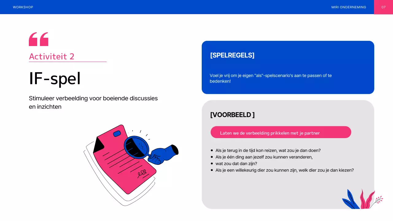 Blauw en roze geïllustreerde teambuilding workshop