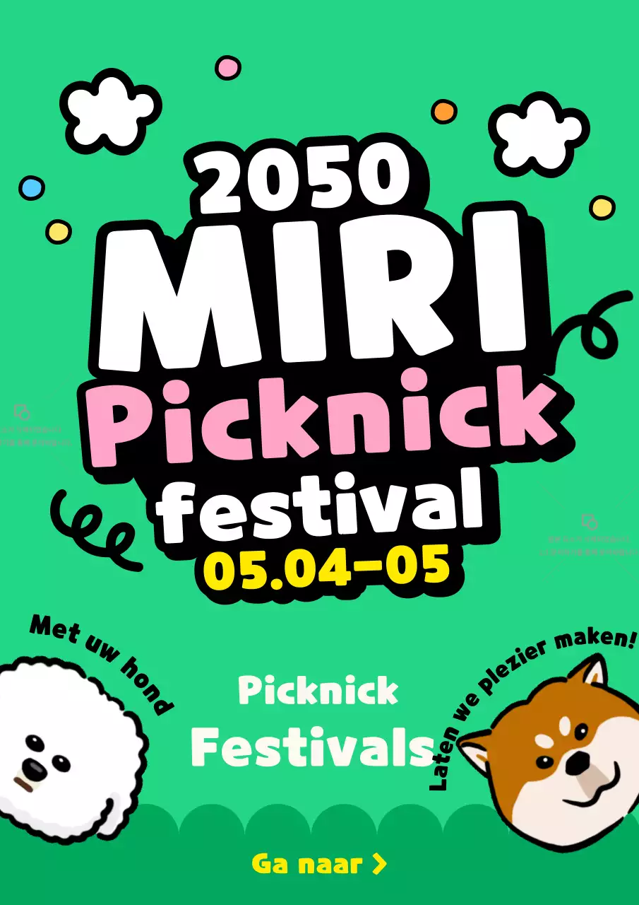 Informatie over dit schattige hondenfestival met een pop-art cartoonuitstraling