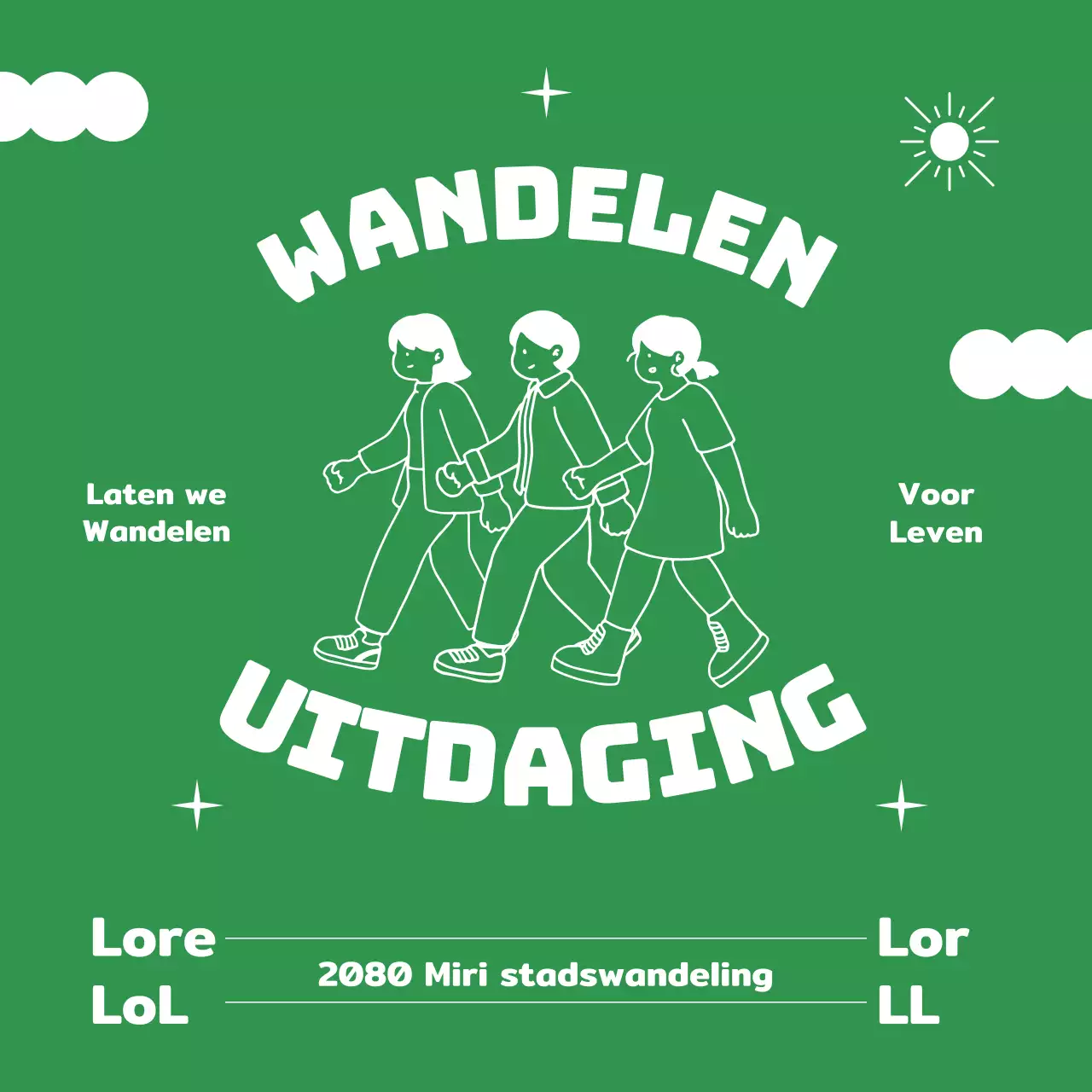 Groen-witte lentewandeling evenementaankondiging evenementplein