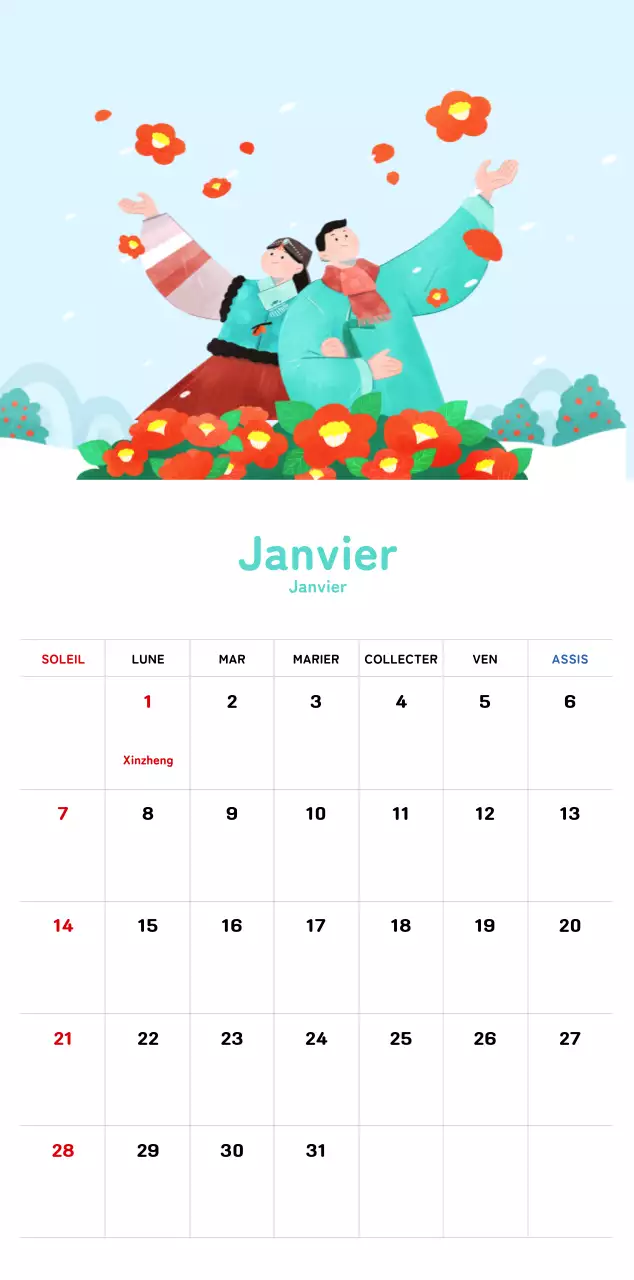Un calendrier du Nouvel An chaleureux et illustré