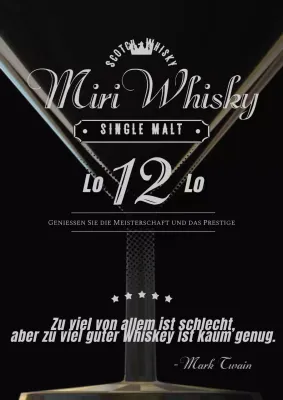 Klassisches Whisky-Artwork mit schwarz-weißer Textbetonung