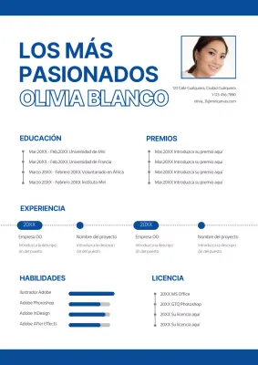 Currículum sencillo en azul y blanco