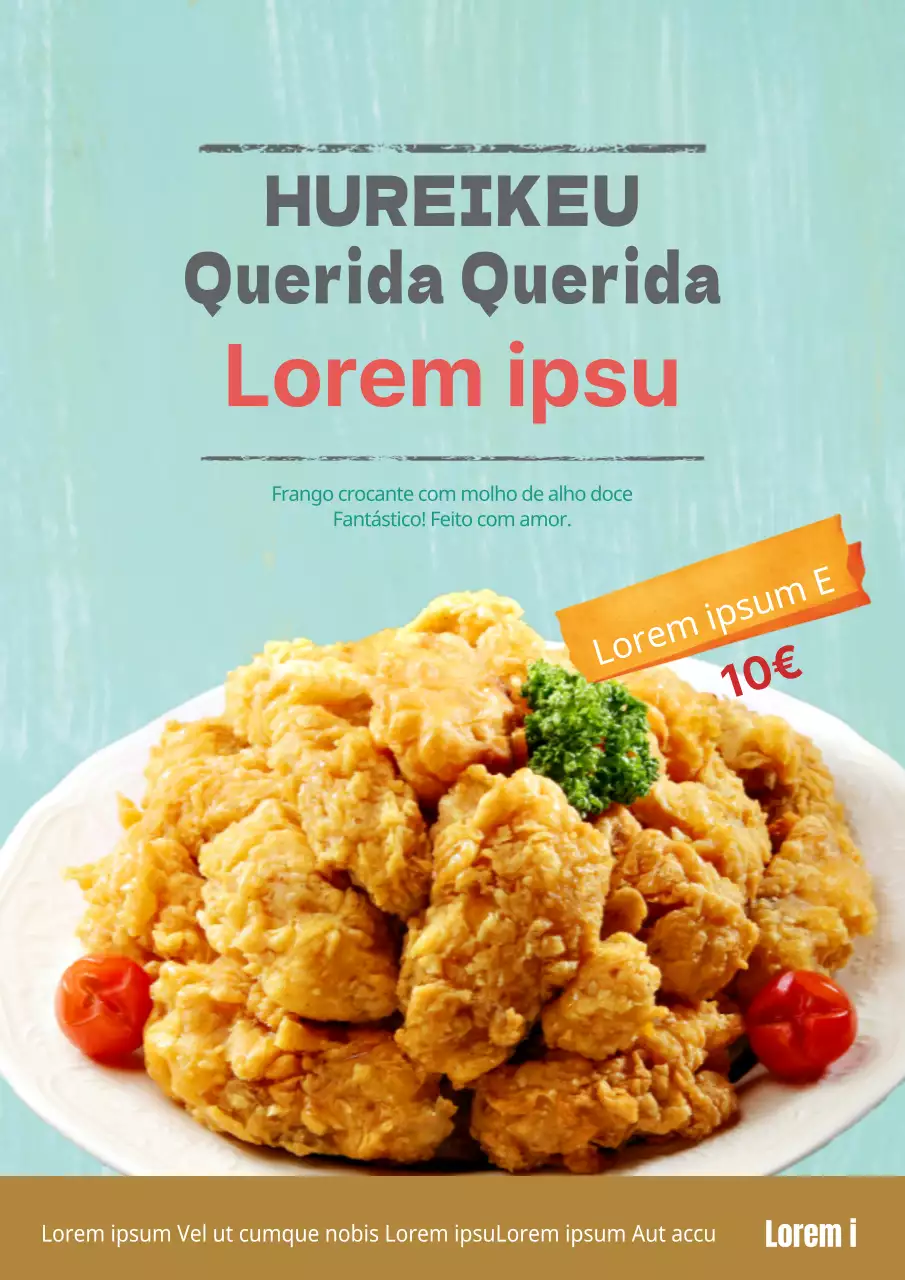 Promoção de uma nova ementa com uma fotografia de karaage cor de menta