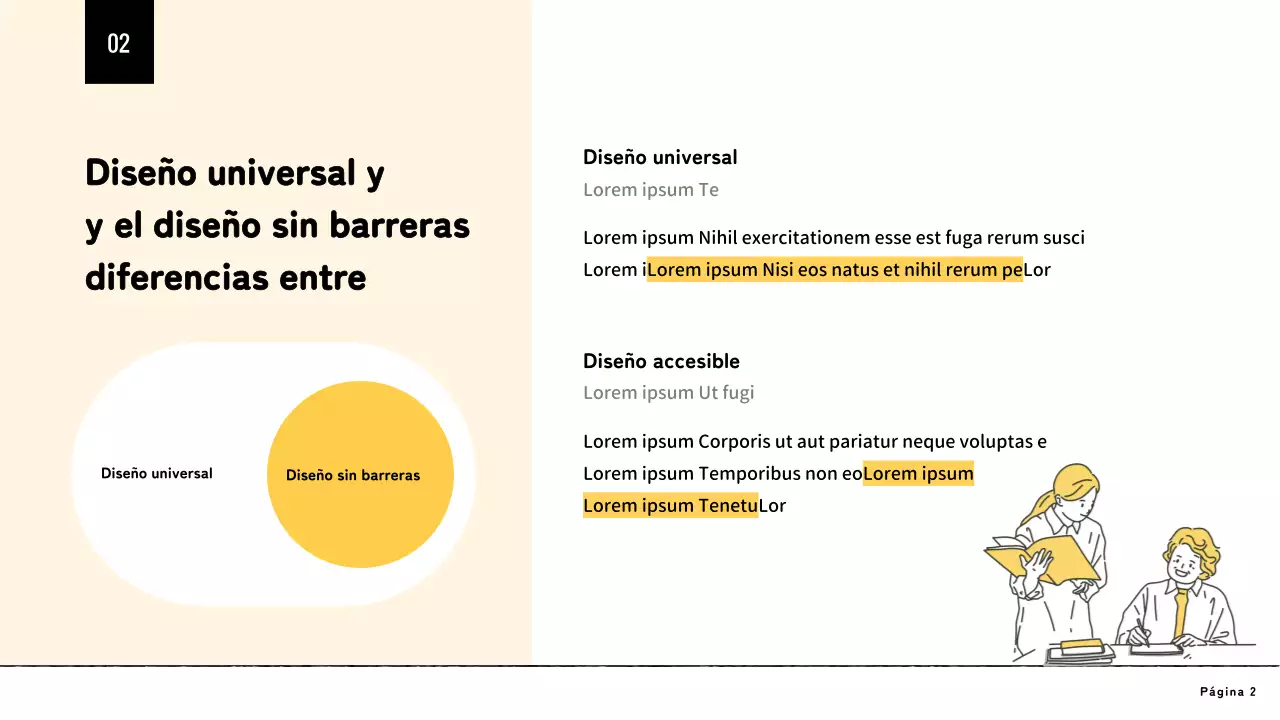 Presentación amarilla de diseño minimalista sin barreras