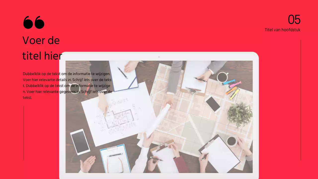 Discussiepresentatie van tekstmarkering en fotolay-out in rood