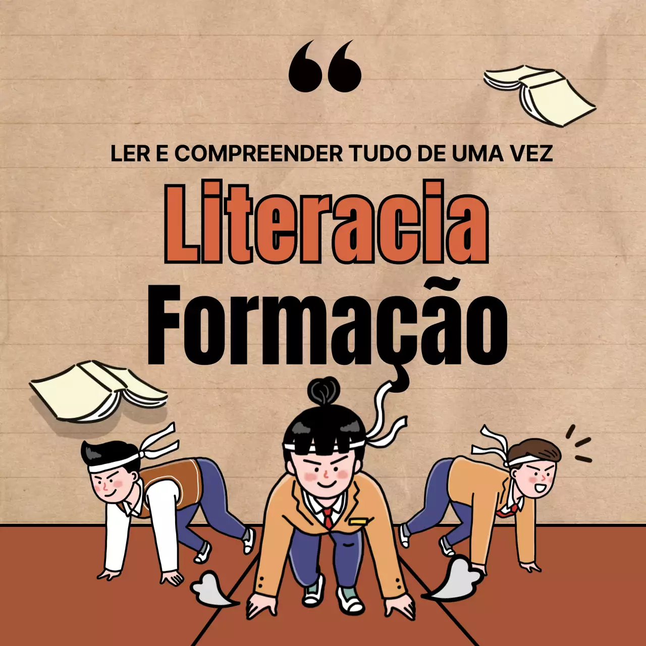 Academia de alfabetização com ilustrações engraçadas a vermelho e preto