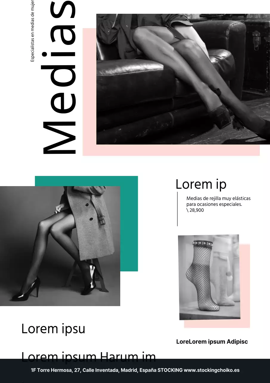 Promociona las medias con una foto en blanco y negro de medias turquesas y rosas
