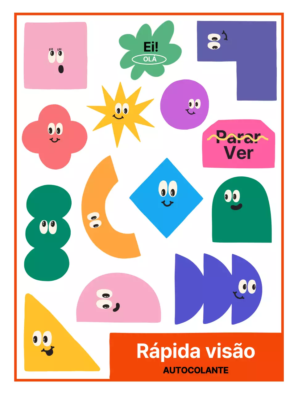 Personagens com formas giras e uma variedade de expressões em cores coloridas
