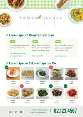Faites la promotion du menu de votre magasin de salades avec un motif à carreaux chartreuse et des photos d'aliments.
