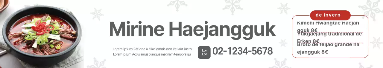 Anúncio de menu Haejangguk com fotografia a branco