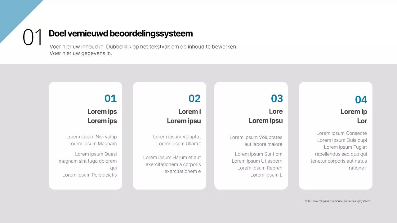 Blauw-groen en grijs businessplan voor de reorganisatie van het personeelsbeoordelingssysteem van Mirigroup Businessplan