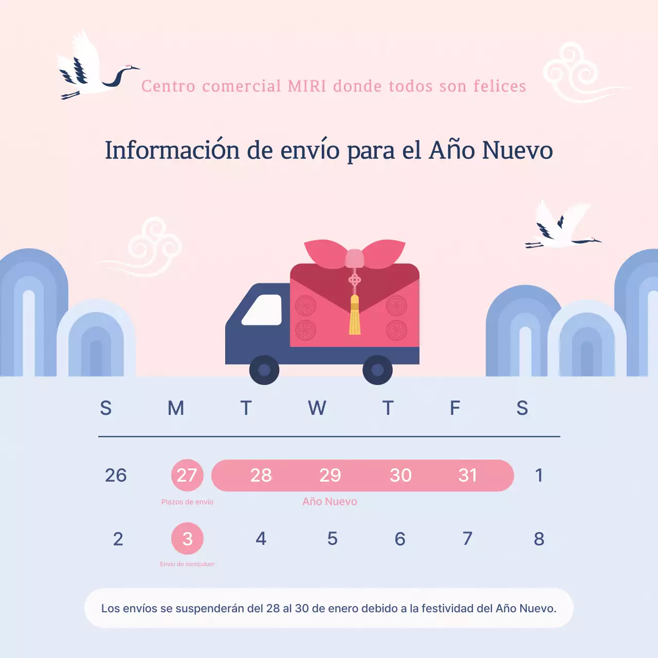 Aviso de entrega del Año Nuevo Lunar rosa coreano