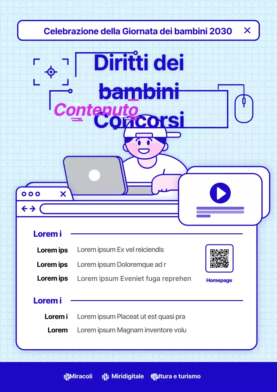 Illustrazioni carine nel concorso blu per i contenuti mediatici sui diritti dell'infanzia