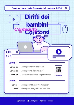 Illustrazioni carine nel concorso blu per i contenuti mediatici sui diritti dell'infanzia