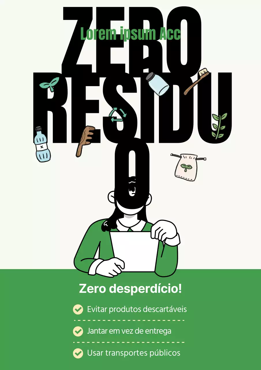 Um anúncio verde e chartreuse colorido de desperdício zero