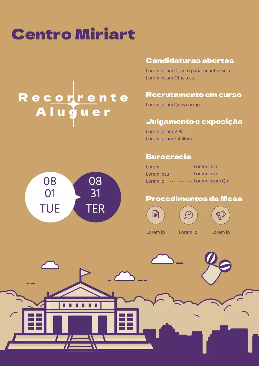 Linha roxa dourada simples ilustração conceito galeria de arte anúncio de aluguer regular