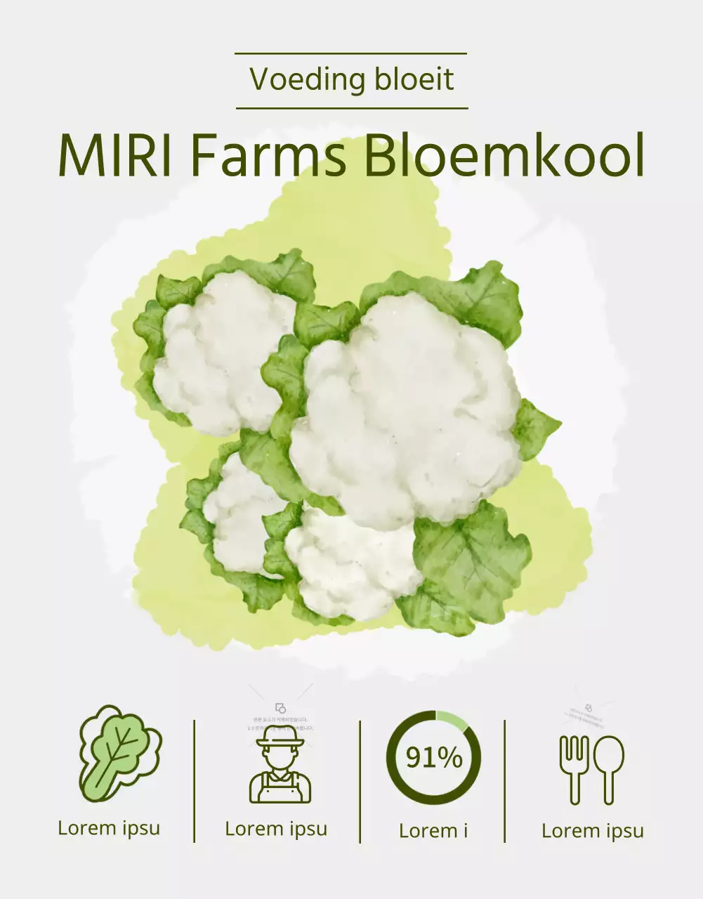 Bloemkool boerderij product beschrijving met een licht groene aquarel gevoel