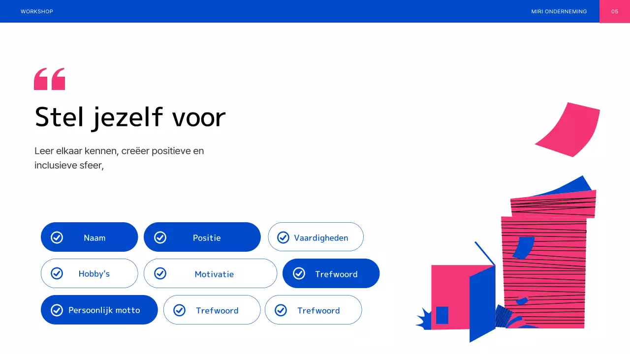 Blauw en roze geïllustreerde teambuilding workshop