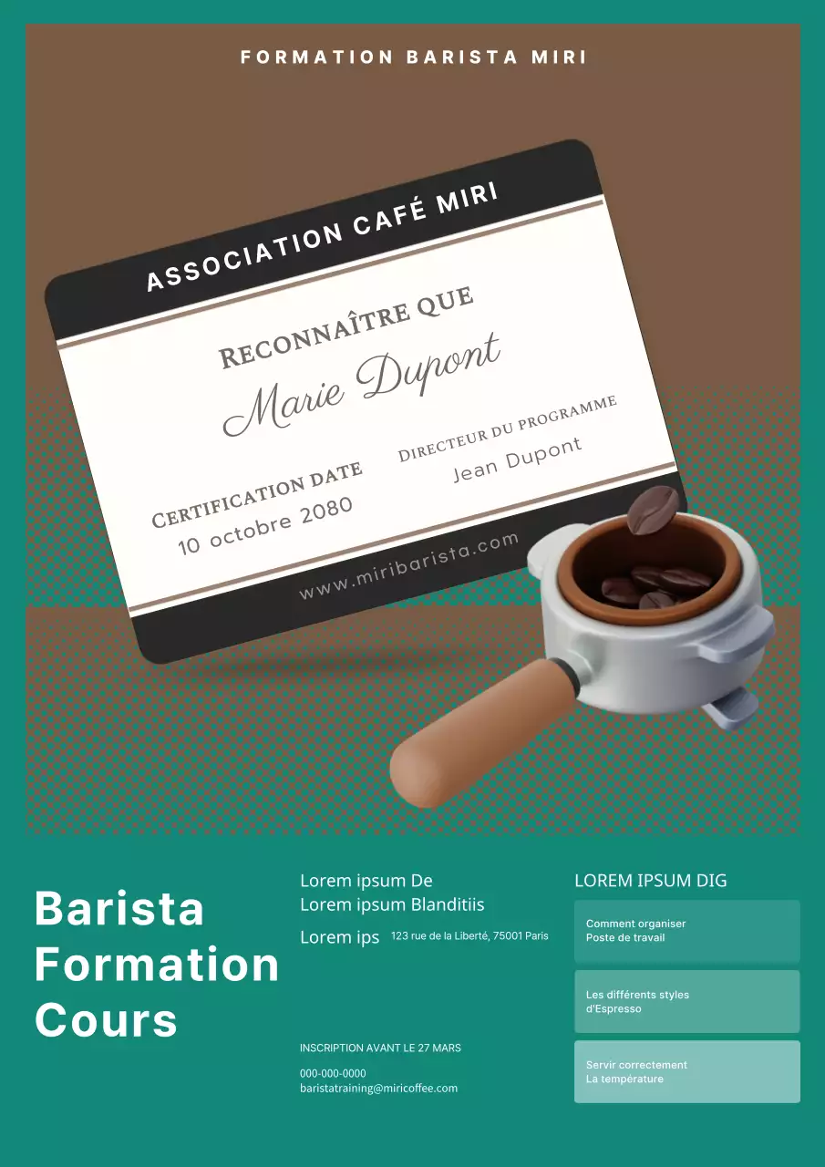 Turquoise Brown Cute 3D Bean Illustration Barista Training Class Recruitment Webposter