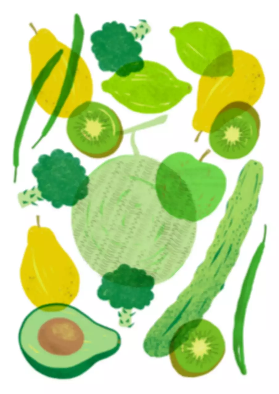 Ilustração de vários legumes e frutas em verde