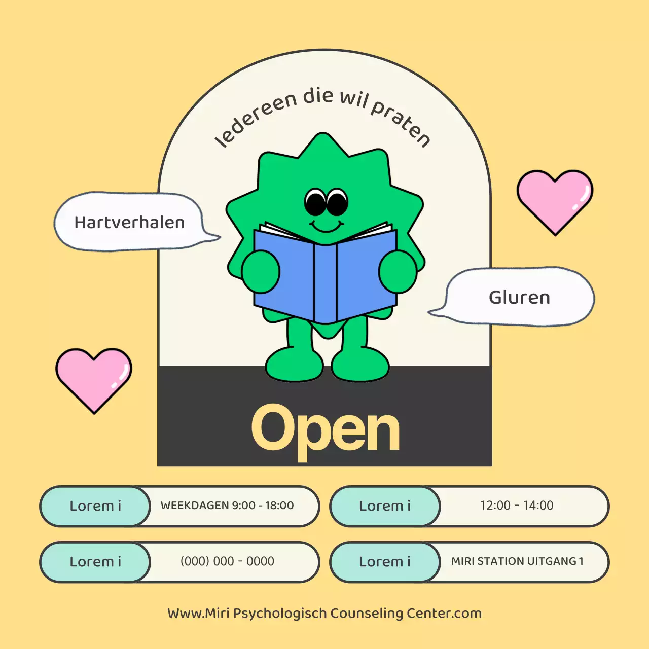 Schattig geel en groen psychologisch adviescentrum