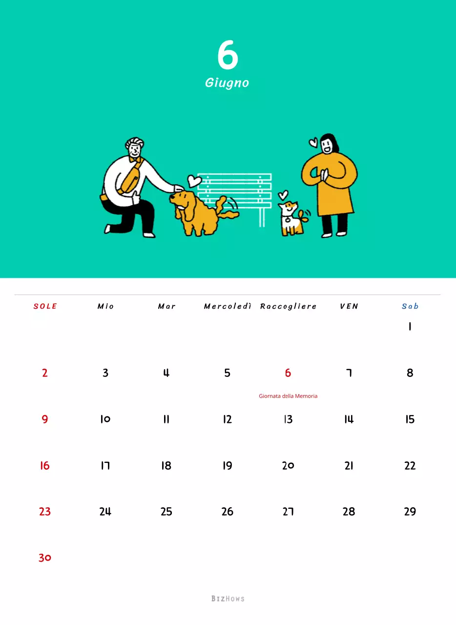Calendario di Capodanno con simpatiche illustrazioni