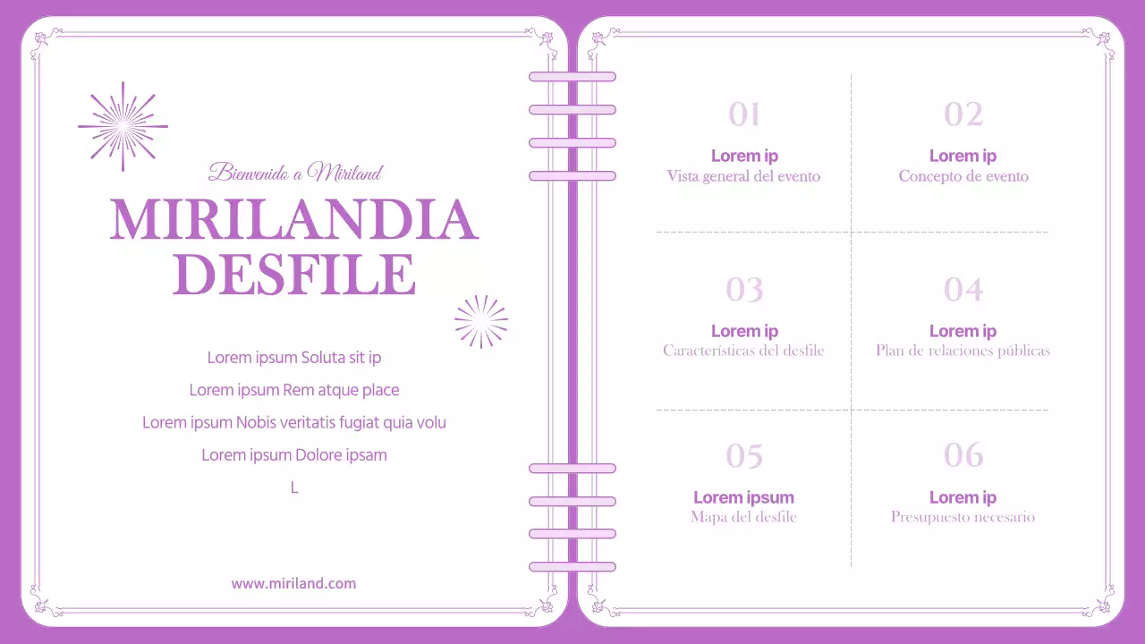 Plano de desfile de un parque de atracciones de color púrpura y marcos limpios