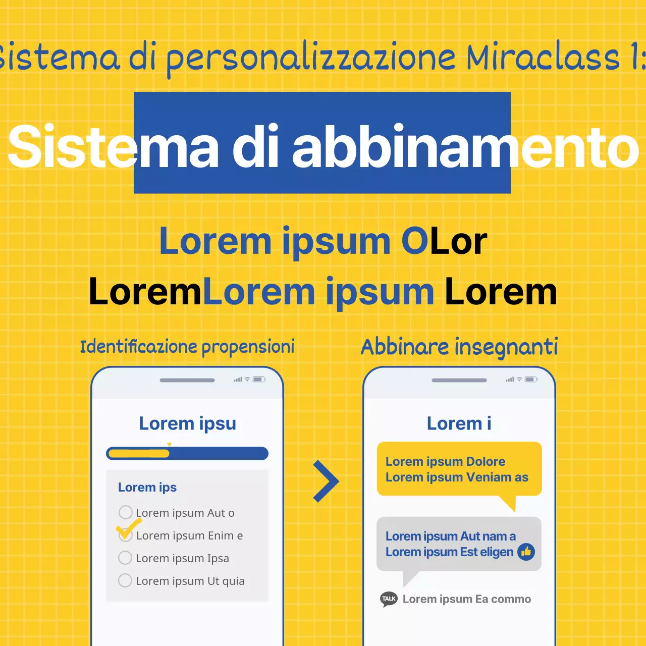 Semplice illustrazione a linee in giallo e blu per promuovere i consigli per l'apprendimento dell'inglese
