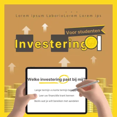 Een combinatie van 3D-illustraties en typografie in okergele kleur Conceptuele Investeringsstudie Thema