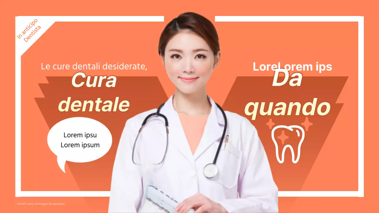 Informazioni sulla cura dei denti da parte del dentista in arancione e bianco
