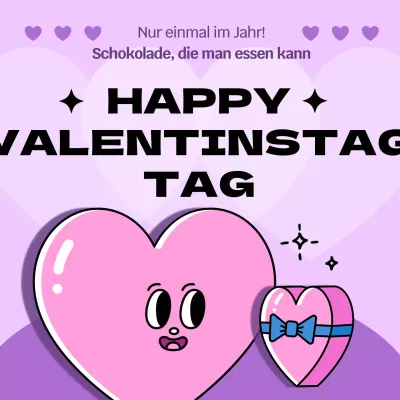 Veranstaltung zum Valentinstag mit niedlichen rosa und lila Herz-Illustrationen