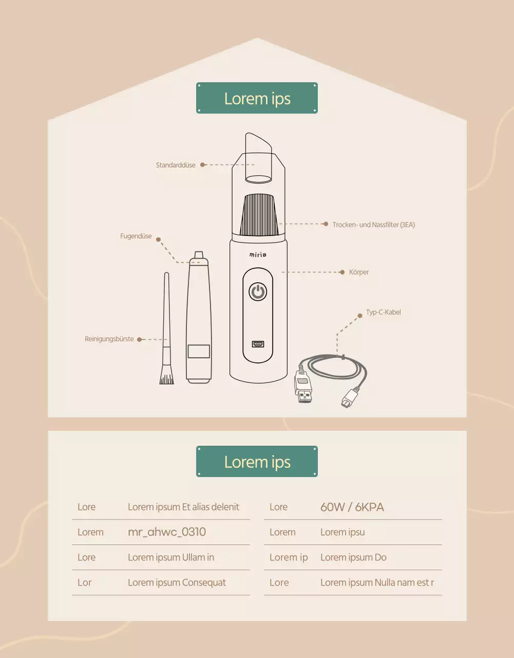Einführung eines einfachen, modernen Handstaubsaugers in Braun- und Beigetönen