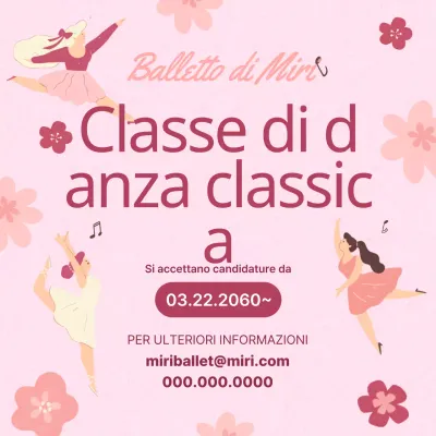Nuova promozione per i corsi di danza classica con illustrazioni in rosa tenue