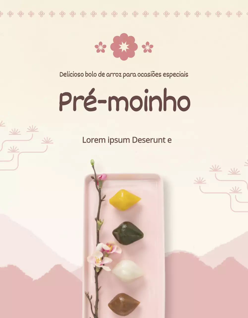 Bolo de arroz moderno tradicional cor-de-rosa Página de pormenor