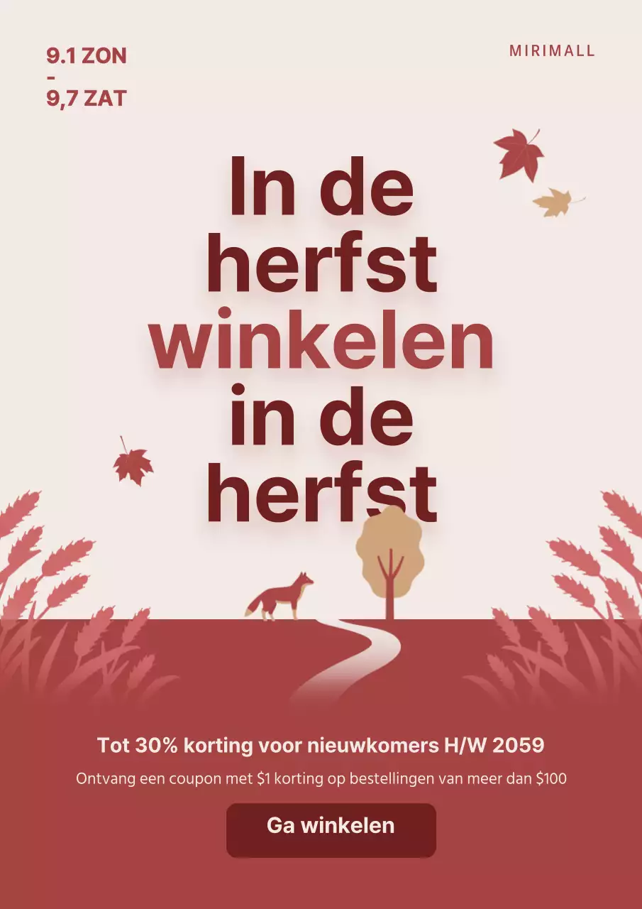 Promoot je herfstverkoop met een schattige herfstillustratie in rood