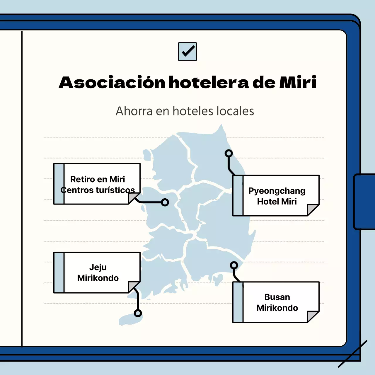 Guía de prestaciones de la empresa en cuaderno azul claro y azul marino