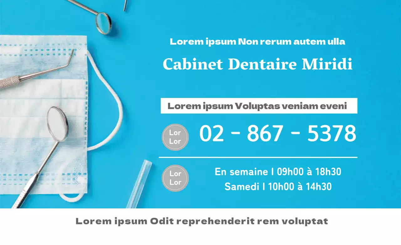 Promouvoir les heures d'ouverture du cabinet dentaire avec une photo bleu clair
