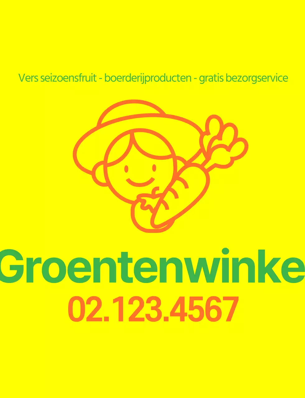 Groentenwinkel vest met eenvoudige lijnillustratie in geel groen en oranje