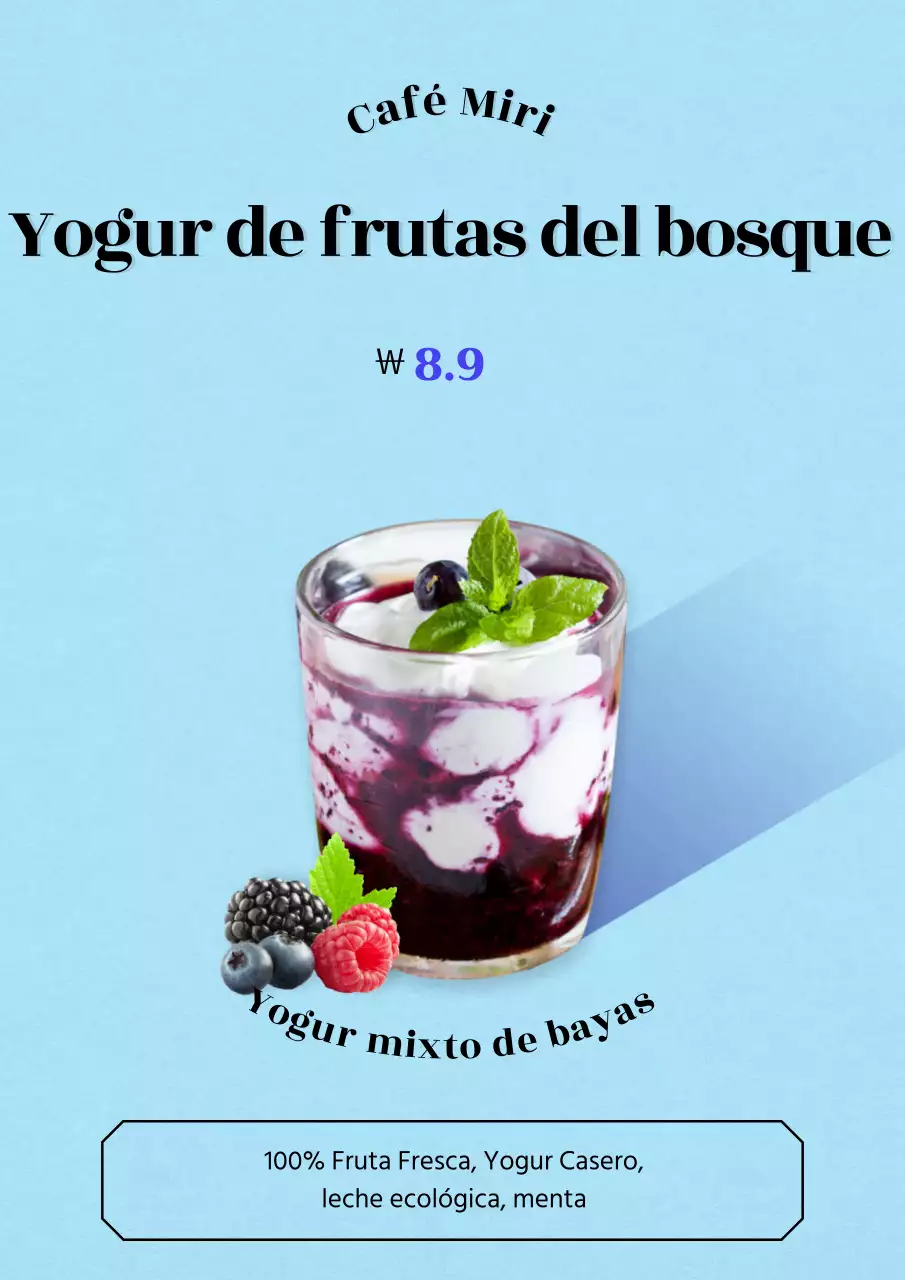 Carta de bebidas de verano con énfasis en la imagen azul