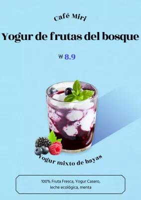 Carta de bebidas de verano con énfasis en la imagen azul