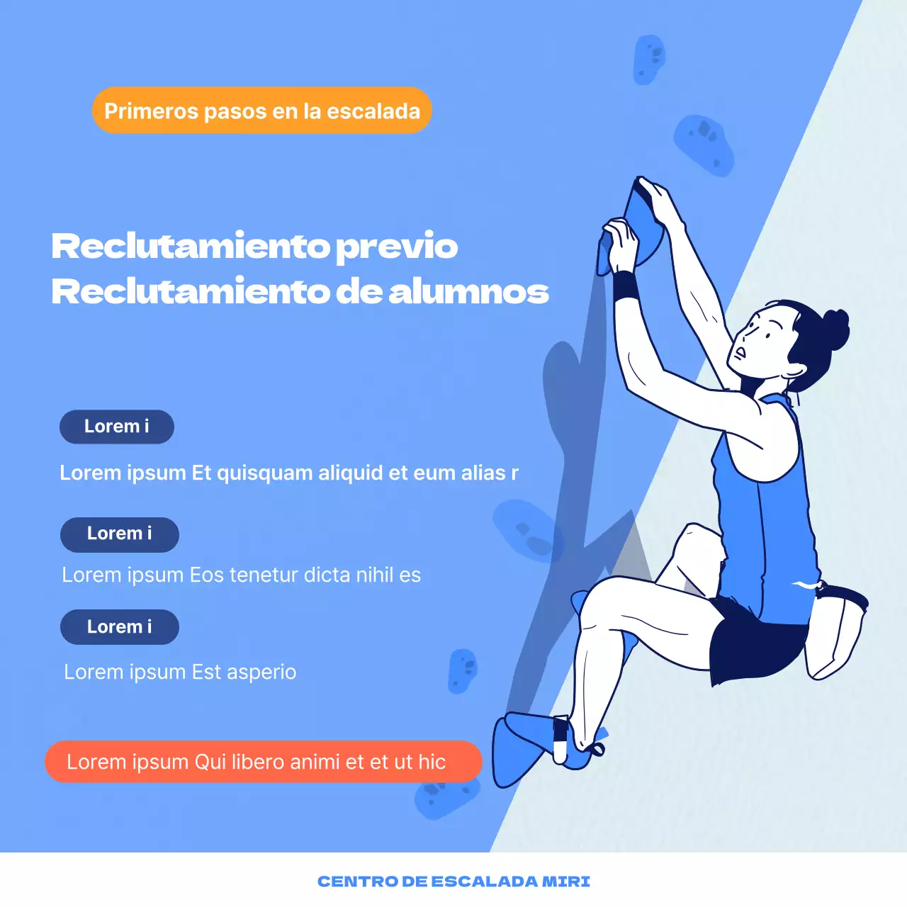 Fresca y dinámica tarjeta de escalada deportiva en naranja con fondo azulNoticias