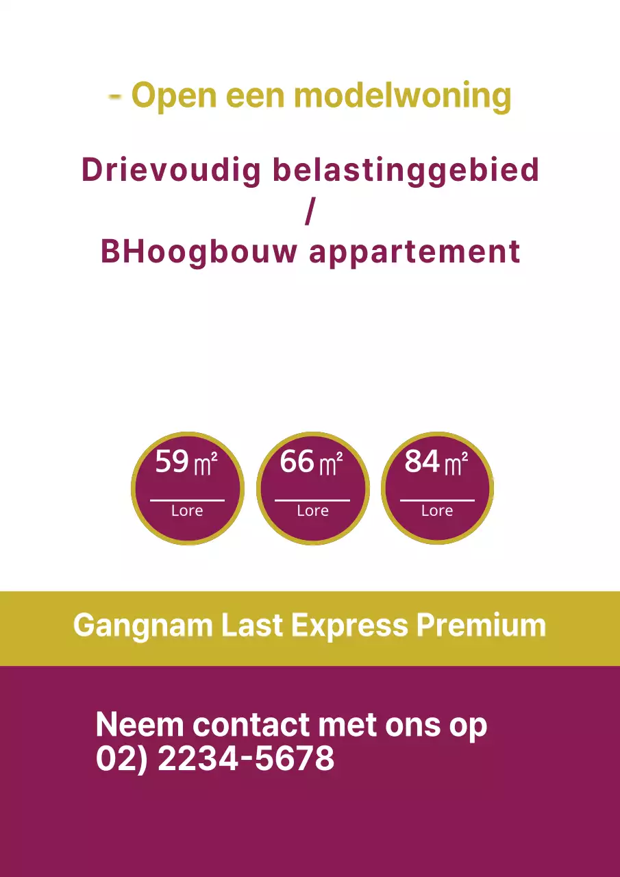 Eenvoudige nieuwbouw verkoopfolder in goud en paars