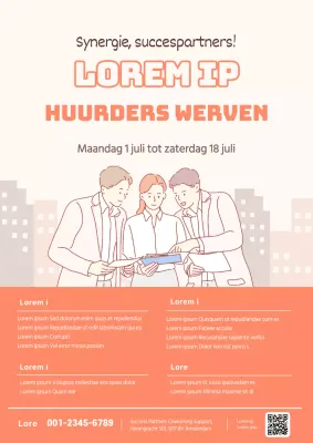 Koraalkleurige coworking ruimte werving webposter