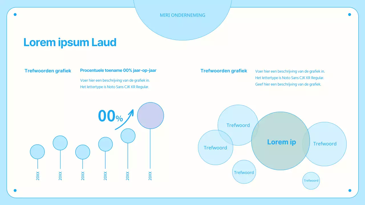 Grafieken en infographics met cirkels in blauwe pasteltinten