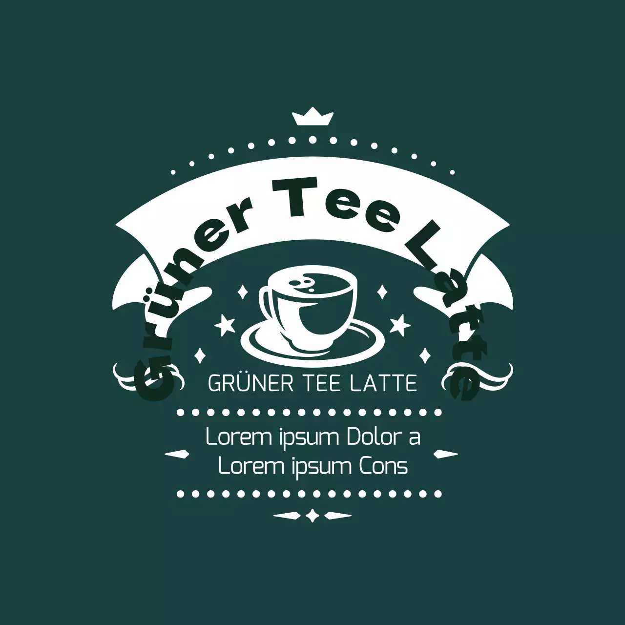 Türkisfarbenes illustriertes Etikett für grünen Tee Latte
