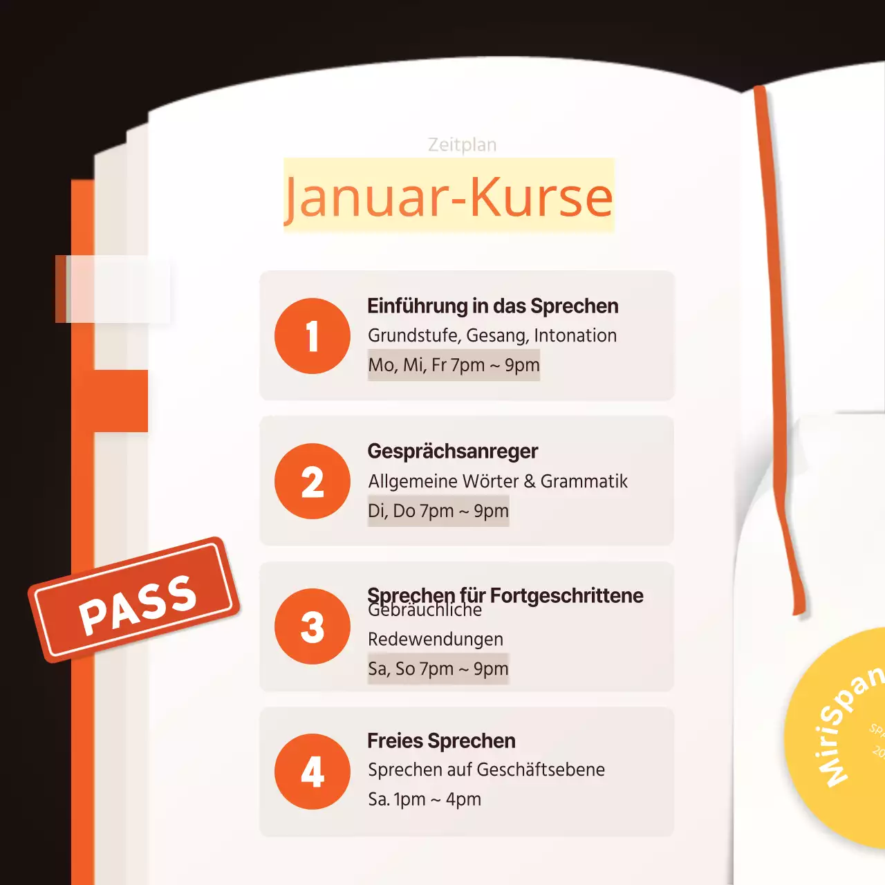 orange gelb braun buch illustration englisch akademie werbekarte news